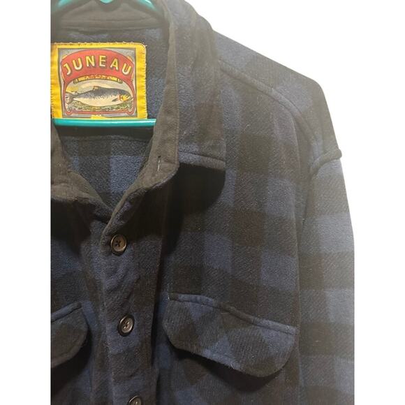 Juneau flannel Jacket shacket coat button up blue and black checks men's sz XXL - Picture 2 of 8
